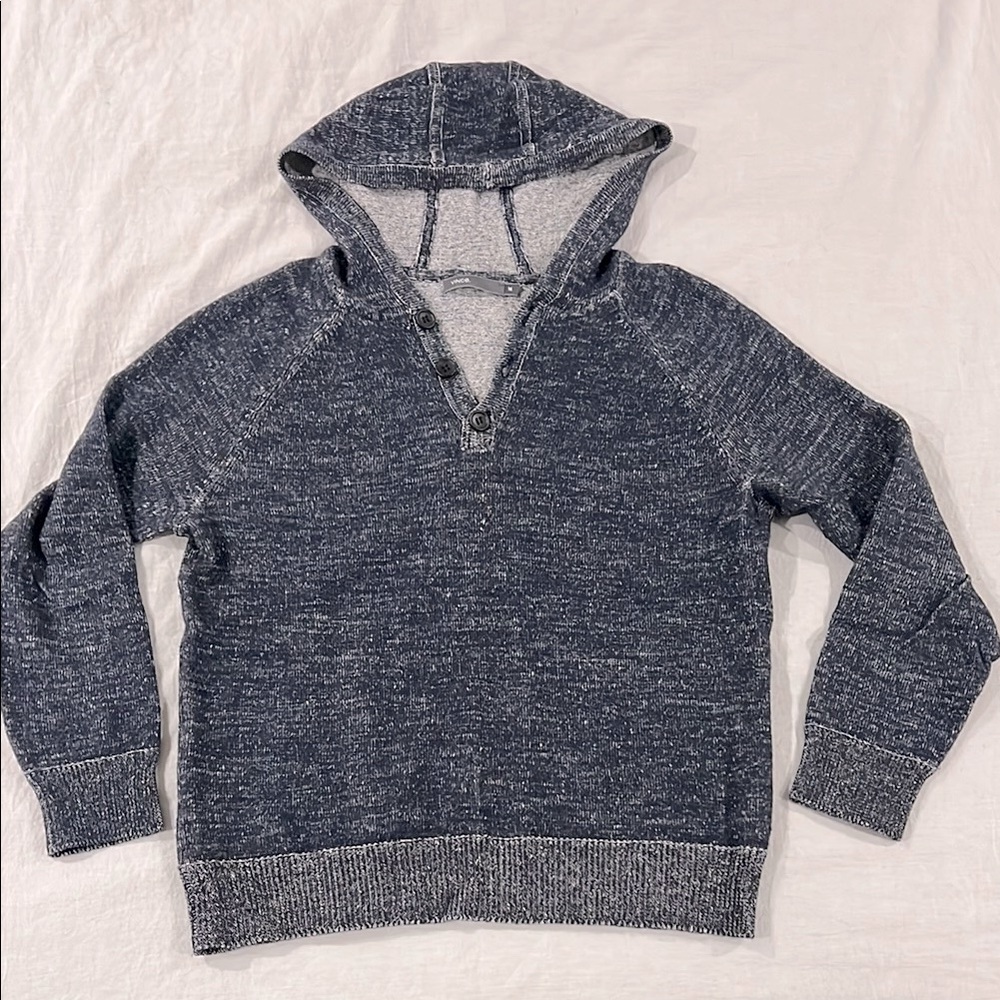 VINCE Ladies M Navy Hoodie Quarter Zip Button Heathered Sweater Linen Cotton